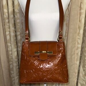Patricia Nash Tan Embossed Leather Shoulder Bag